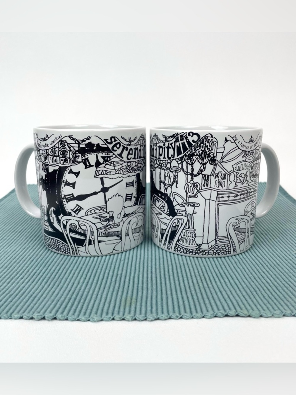 Serendipity 3 Coffee Mug NYC New York Restaurant Black White Set of 2